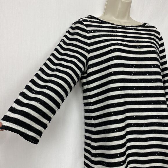 Talbots Sweater Womens Large Sequin Striped Black White Scoop Neck Top Holiday - Picture 4 of 8